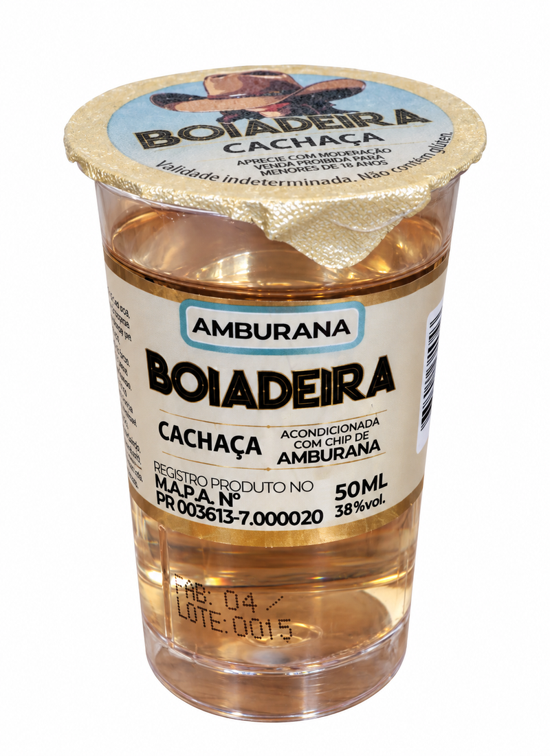 Cachaça Boiadeira Amburana 50mL - Display com 15 Unidades