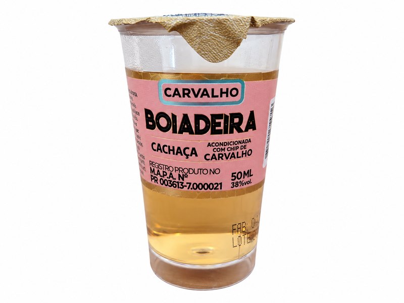 Cachaça Boiadeira Carvalho 50mL - Display com 15 Unidades